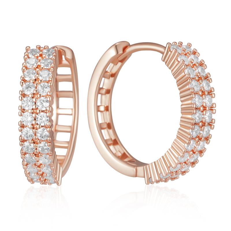 

Trendy Rose Gold Color Hoop Earrings For Women Full Shiny Natural Zircon Accessories Vintage Bride Wedding Jewelry