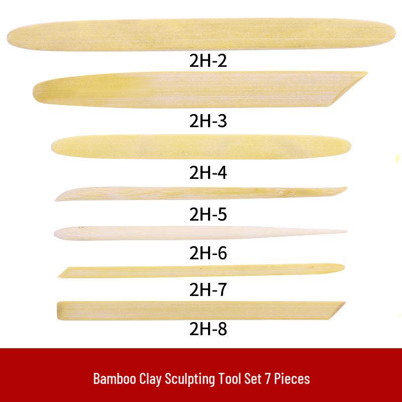Bamboo Clay Sculpture Set: 7-Piece Round Head Scraper Tools for Buddha Statue Carving and Pottery Craft Trimming.