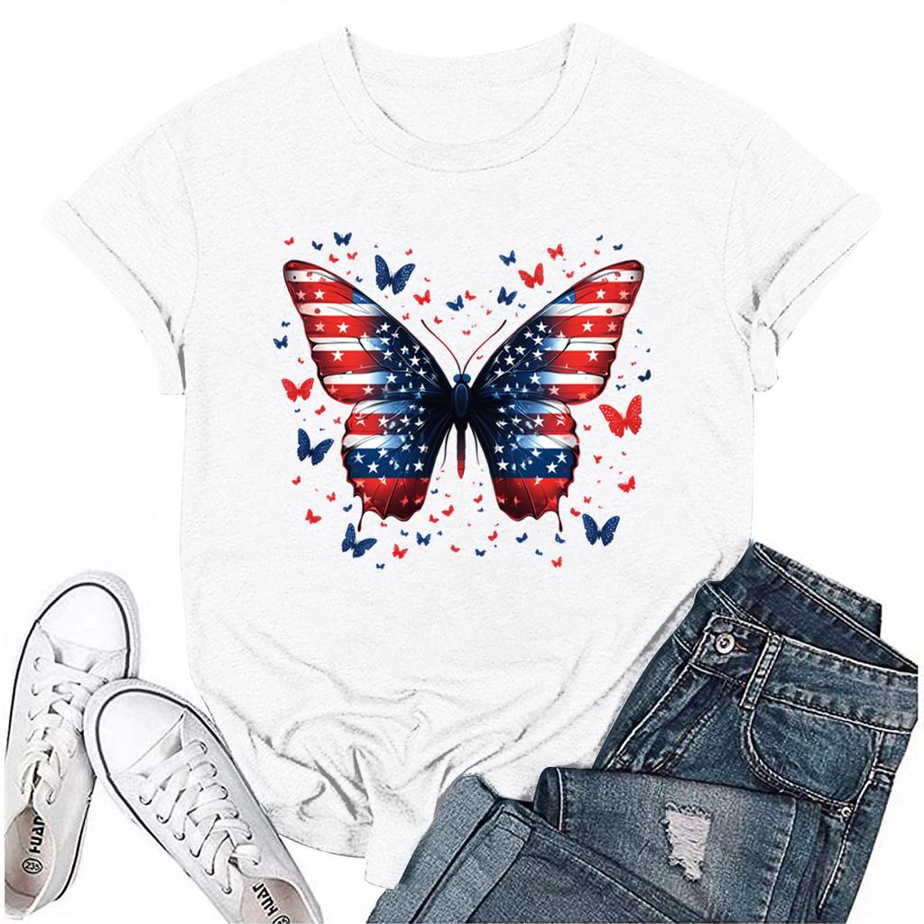 Women's Fashion Casual Printed Round Neck Short Sleeved T-Shirt Top T-Shirt Top Top
