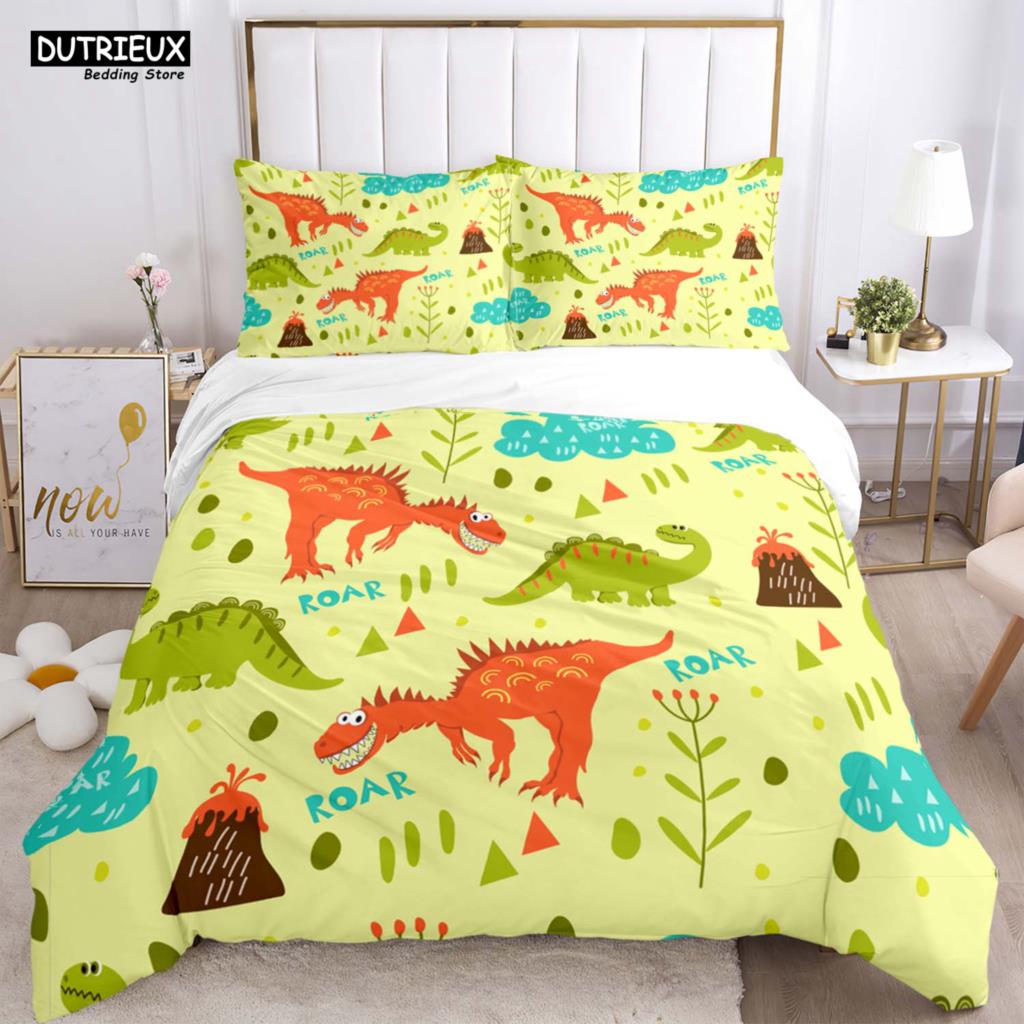 Cute Little Dinosaur Covered With Printed Bedding Cute Style Bedding Set Luxury Customized For Children Queen Bedding Set