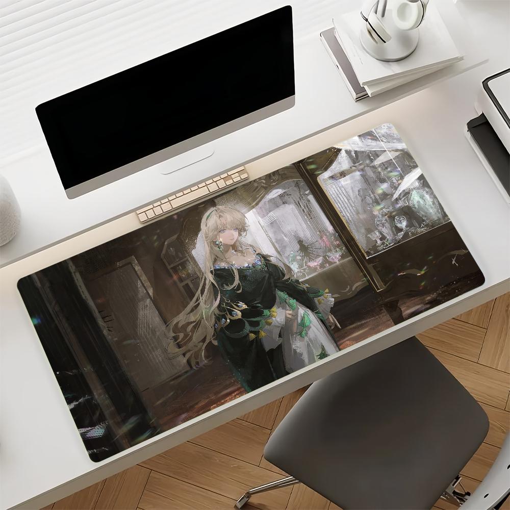 Gaming Mouse Pad Large Desk MatStitched Edges Soft Pastel Anime Girl with Crystal Print Keyboard Pad for Gamer Home Office