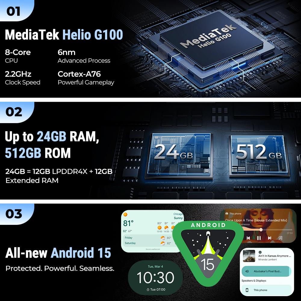 Ulefone Armor 33 4G Rugged Phone 25500 mAh 512GB ROM Up to 24GB RAM 120Hz 6.59" NFC Android 15 66W Global Version Smartphone
