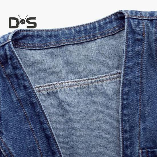 Dame dongerivest Ermeløs løs V-hals doble knapper Ensfarget vintage fast søm Hip Hop Streetwear Dame Høst Vårvest
