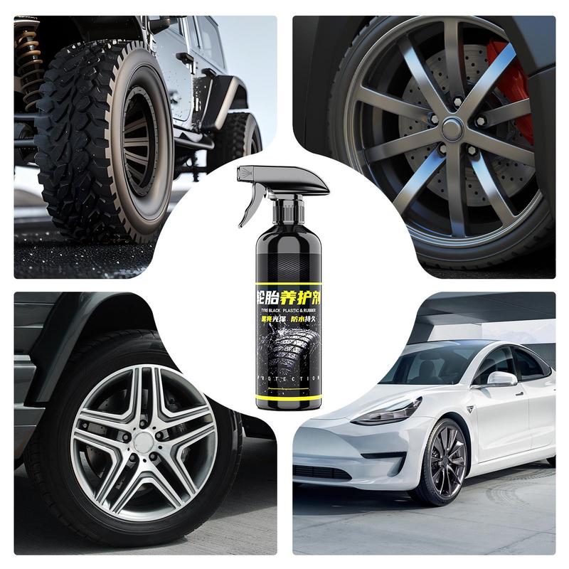 Tire Shine Spray 500ml Tire Brightener with Applicator Sponge Wheel Cleaner for Car Detailing Keep Tires Looking Black and Gloss