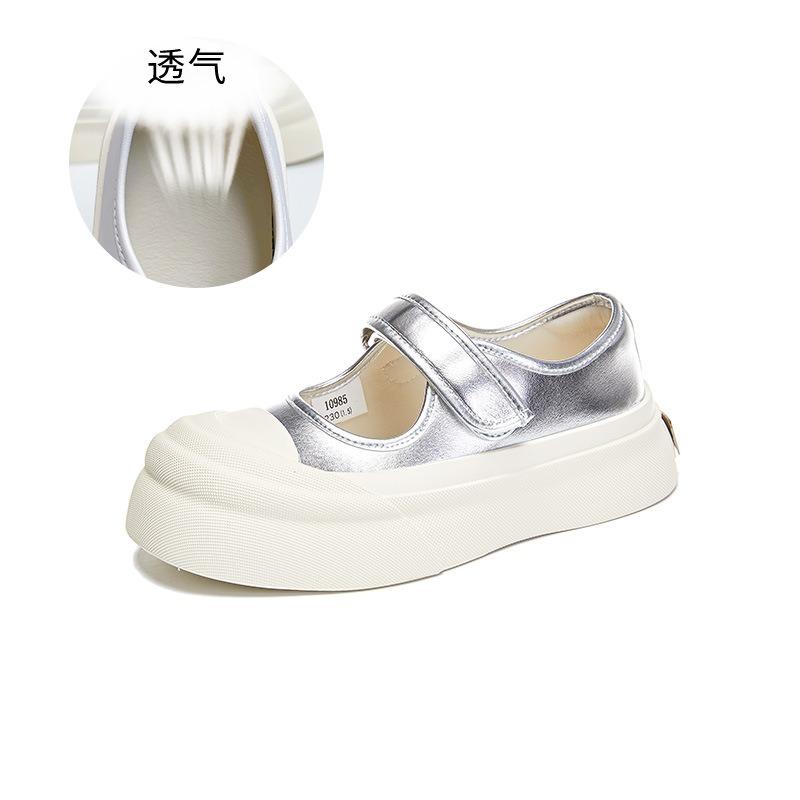 Leather Mary Jane shoes spring and summer new Velcro women's shoes big head fashion single shoes casual versatile shoes children