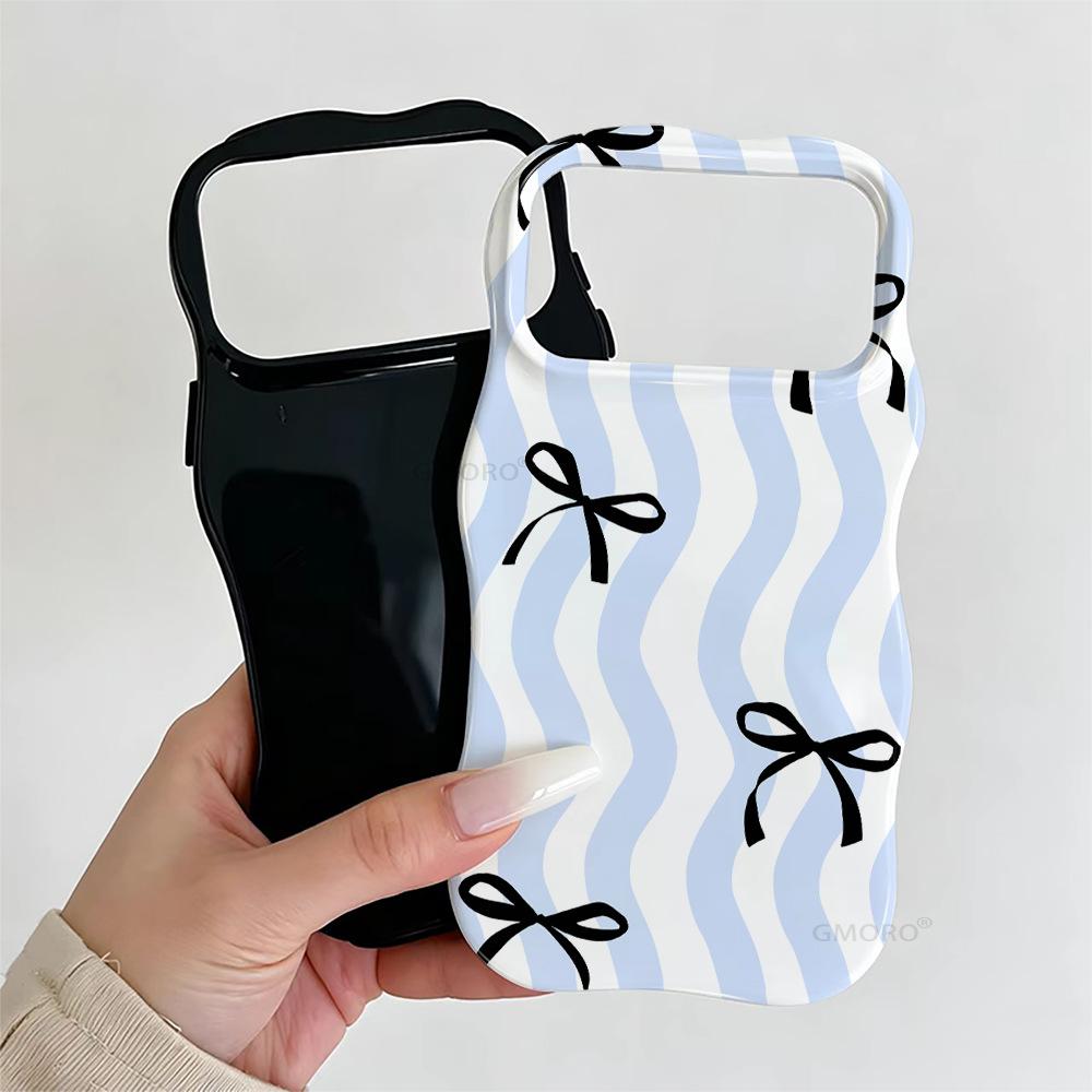 Small fresh bow wave protective case iPhone15/16ProMax film 2-in-1 anti-drop mobile phone case