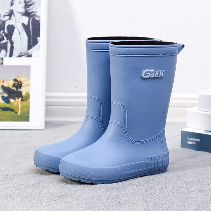 Medium tube rain shoes women's non-slip short tube rubber shoes fleece warm water shoes kitchen waterproof shoes women's lightweight flat rain boots