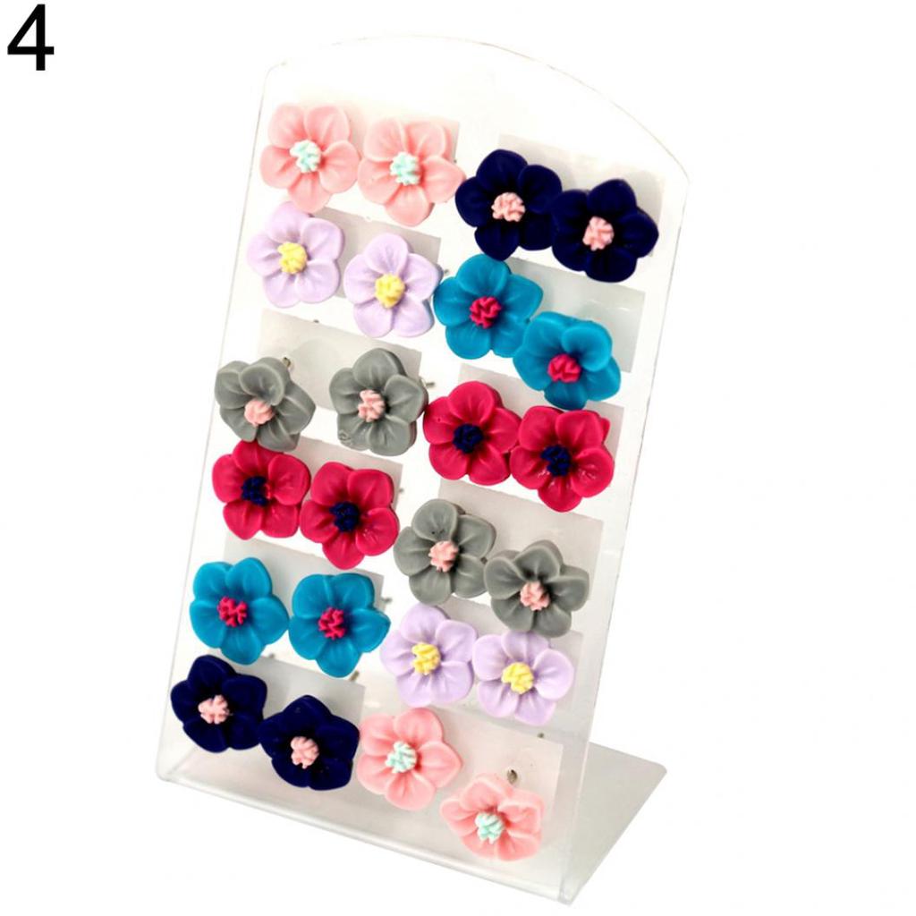 12 Pairs Fashion Multicolor Resin Flower Ear Stud Earrings Set Women Jewelry