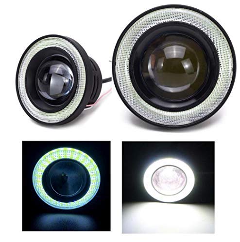 White LED Fog Lamps with Squid Rings, Universal Fit, 30W, High Performance, COB, Waterproof, Set of 2 (3.0 Inch - 76mm)