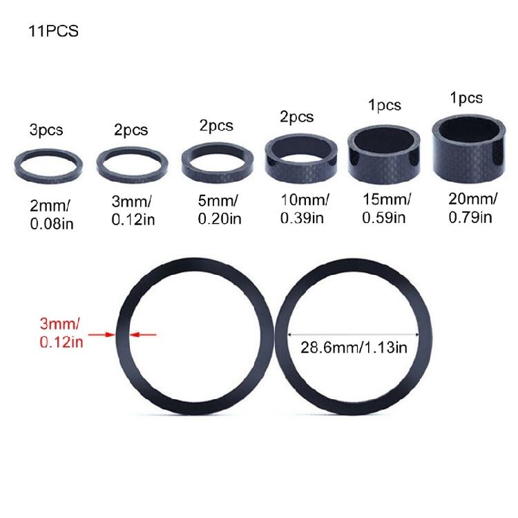 11pcs Professional Grades Headsets Spacers Collapse Mountain Bike Fork Spacers for Strengthen Bike Steering Stability