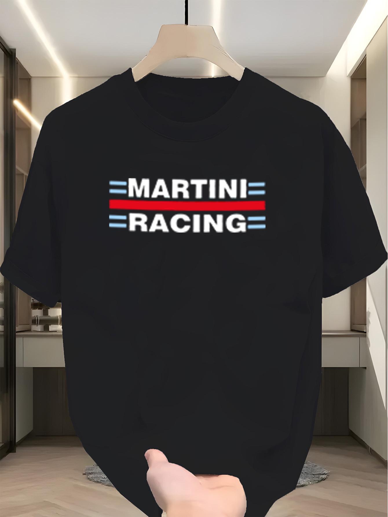 

Men s Racing Logo & Stripe T-Shirt - Loose Fit Short Sleeve Round Neck XL