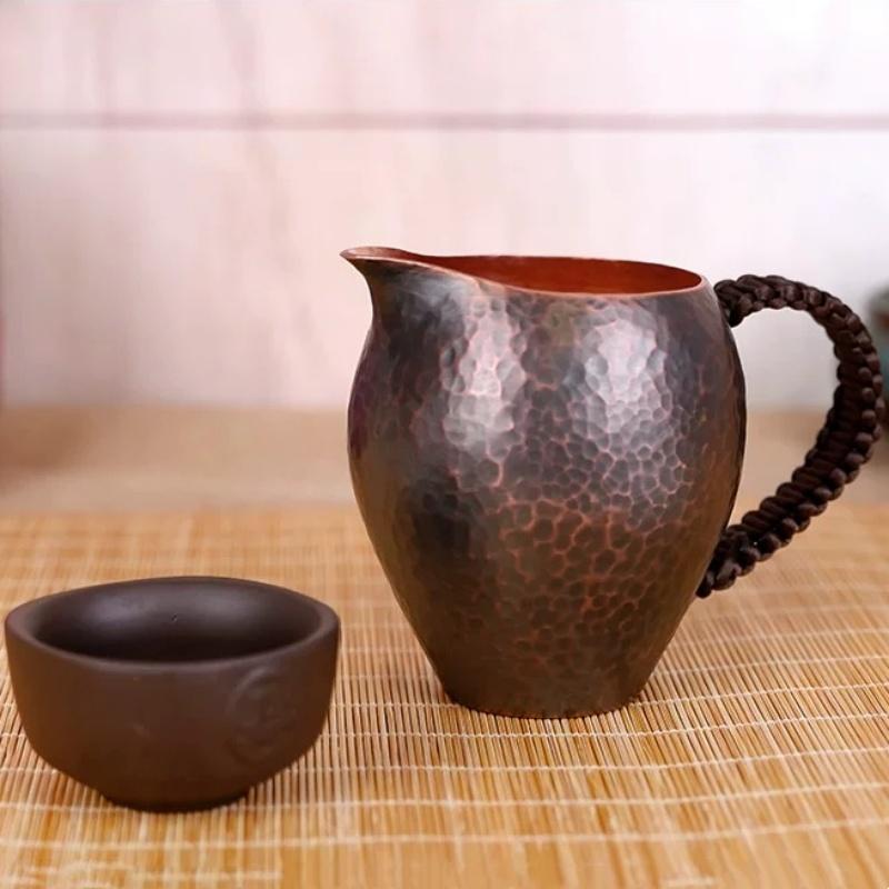 Vintage Coffee Mug Pure Copper Cup,Lrregular Shape Weave Handle 280 ml Breakfast Cup,Handcrafted Tea Tumbler Drinkware Tableware