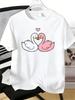Unisexs Tee Loving Swan Couple Heart Cartoon Print Cotton Short Sleeve Male Casual Streetwear Outdoor Daily Basic Fashion Top