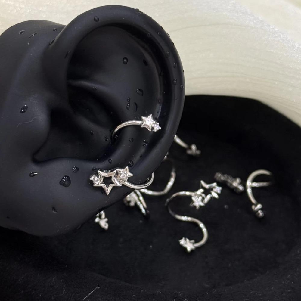 Y2K Personality Stainless Steel Zircon Star Spiral Stud Earrings for Women Hip Hop Piercing Clip Earring Jewelry Not Allergic