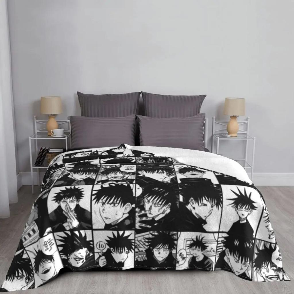 Fushiguro Megumi Manga Collage Blanket Fleece Jujutsu Kaisen Anime Lightweight Thin Throw Blankets for Airplane Travel Bed Rug