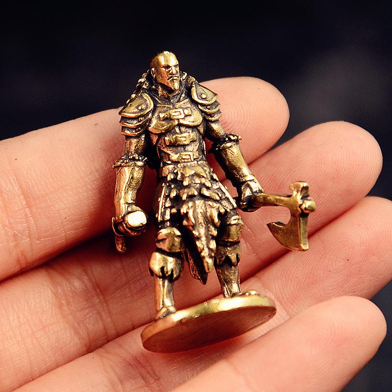 Brass Axe Warrior Figurines Miniatures Desktop Statue Ornaments Vintage Metal Solider Model Crafts Home Decorations Accessories