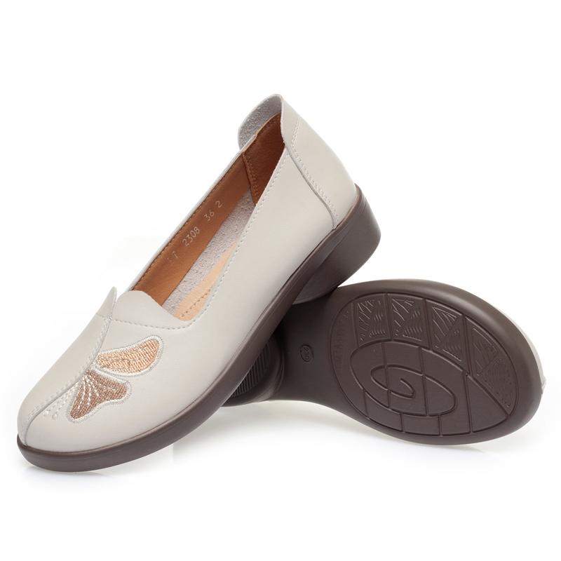 

Модные женские балетки AIYUQI 2025 из натуральной кожи, весенняя повседневная обувь, женские слипоны, обувь для мам среднего возраста, нескользящая 41 бежевый