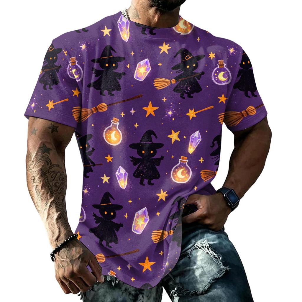 Unisex Loose Fit Casual Short Sleeve T Shirt Halloween Themed Print Top Comfortable Everyday Wear