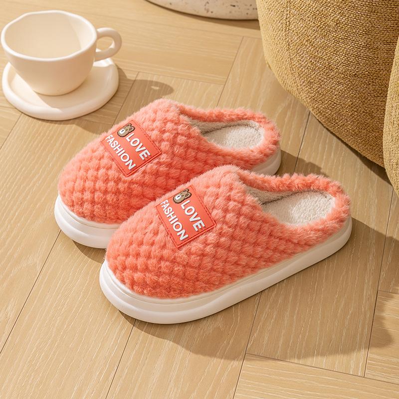 Home cotton slippers girls autumn and winter home indoor couple PVC thick-soled non-slip fluffy shoes warm cotton shoes men