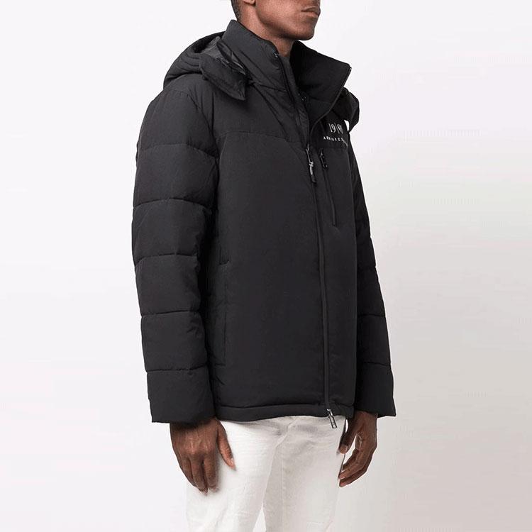 Armani Exchange Solid Color Letter Print Warm Removable Hooded Long Sleeve Zipper Fitted Cotton Jacket Men Jackets Black 6KZB12-ZNICZ-1200