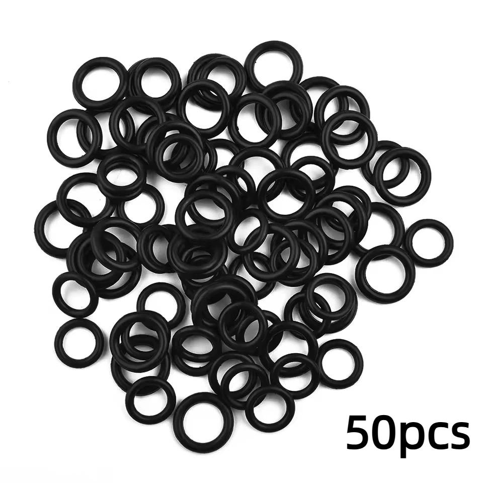 50PCS black rubber O-ring seal set - made of durable synthetic material, perfect for garden water pipes and faucets