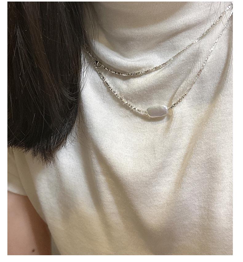Korean Geometric S925 Sterling Silver Pearl Necklace - Irregular Layered Clavicle Chain