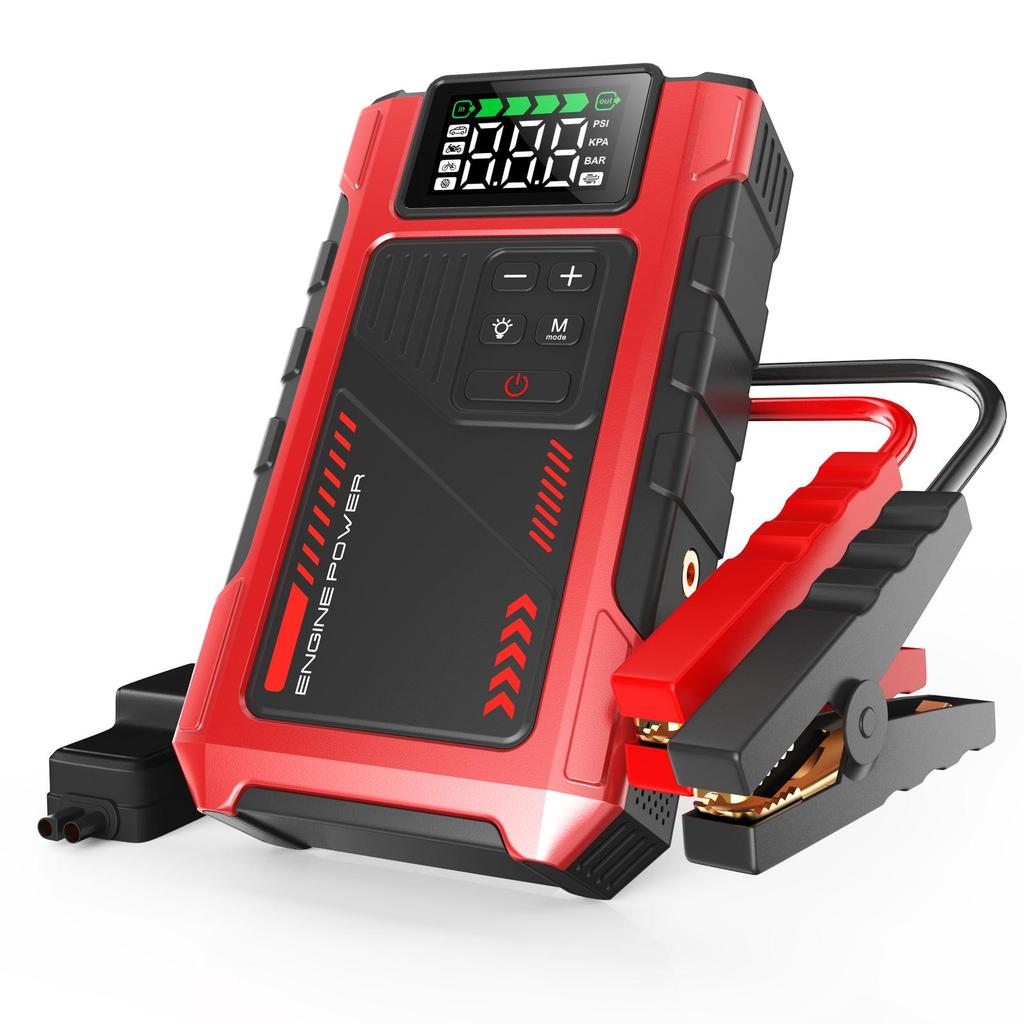 Automobilio užvedimo stiprintuvas, maitinimo blokas, akumuliatoriaus įkroviklio paketas su 150 PSI oro kompresoriumi Eigotrav U2 12V 6000A 12000mAh