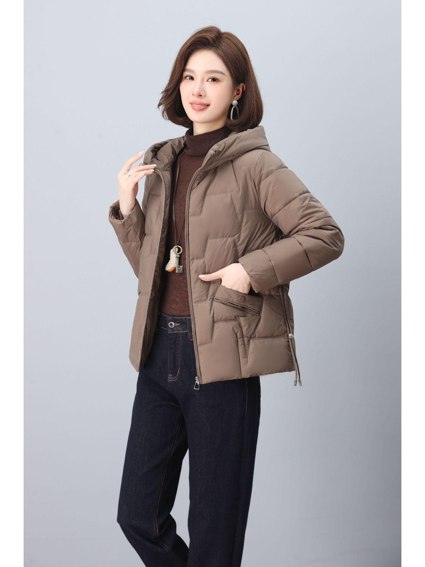 

Женская зимняя куртка из хлопка с пухом 2024 - Повседневное короткое теплое пальто XXXL кофейный