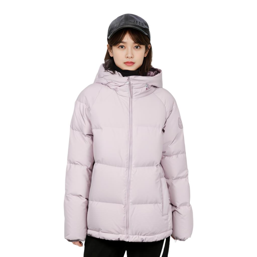 Li-Ning Hooded Solid Color Raglan Winter Versatile Casual Short Down Jacket Women Outerwear Silk-Purple AYMU700-1