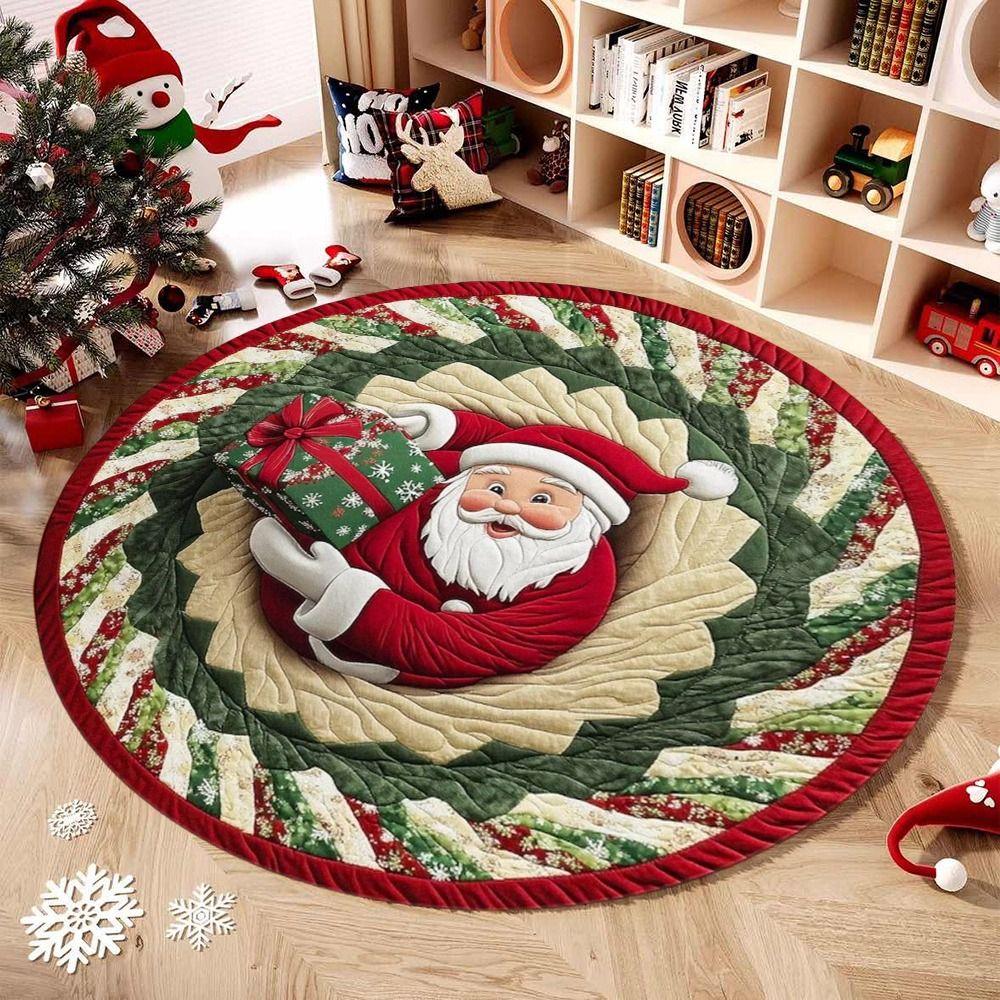 Crystal Velvet Christmas Round Carpet Red 3D Special-shaped Christmas Tree Base Mat Atmosphere Decoration Anti-Slip