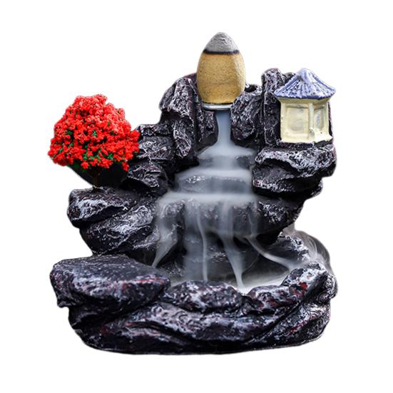 Bruciatore di Incenso a Reflusso Effetto Cascata Porta Incenso Zen Cascata Rocciosa Bruciatore di Coni di Incenso per Casa Ufficio Meditazione
