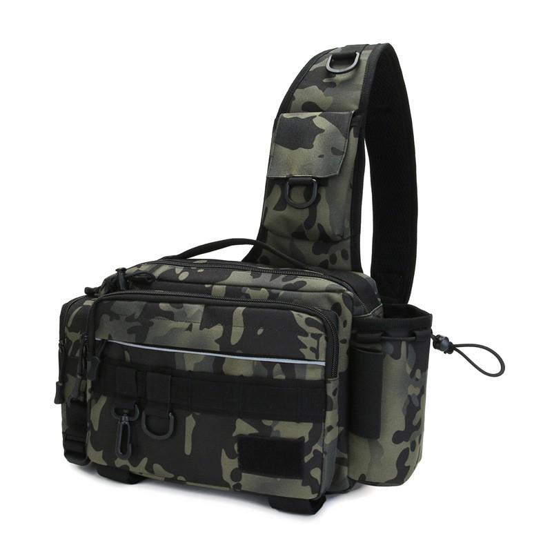 Large Capacity Fishing Tackle Bag Multi Functional Waist Pack Rod Holder Tactical Crossbody Outdoor Sports