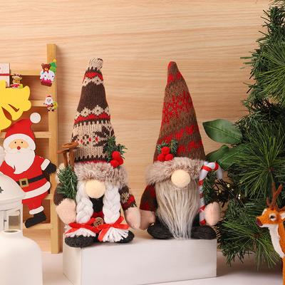 Novas decorações de Natal chapéu de malha segurando pinho Rudolph anão sem rosto boneca ornamentos