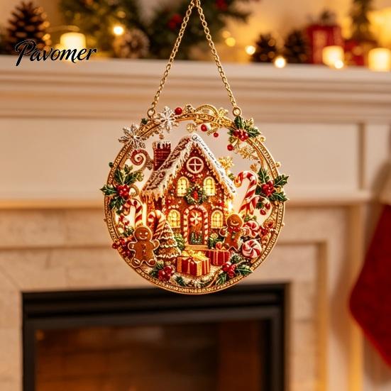 Indoor Christmas Party Decor Rhinestone Painting Suncatcher Kit, Round DIY Hanging Outdoor Festive for Tree Home, Craft Pendant Holiday Decorations