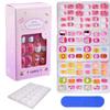 120/24 pièces/boîte Ongles Faux à Motif Dessin Animé pour Enfants avec 5 pièces Colle Gelée & 1 Pièce Lime Ongles Faux à Presser Couleur Bonbon pour Enfants