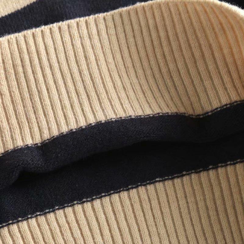 Pruhovaný svetr límec hluboký V ležérní pletenina dámský s dlouhým rukávem volný pulovr teplý měkký svetr sportovní styl polokošile podzim