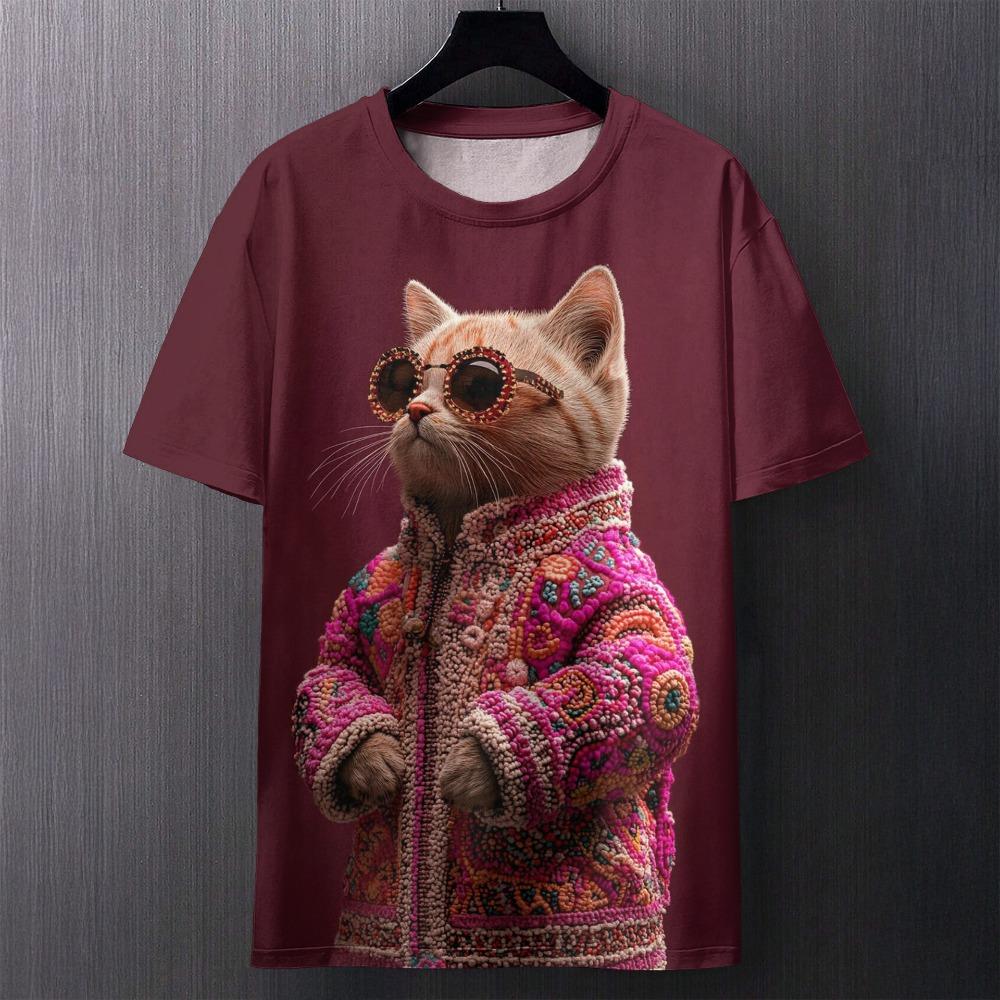 3D T-shirt Men's Cat Printed Comfortable Short Sleeved Comfortable Versatile T-shirts Fashionable