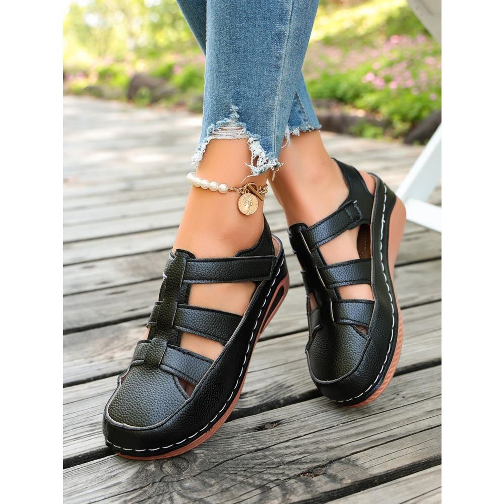 Women Platform Hollow Roman Sandals, Round Toe Wedge Heel Breathable Comfort Casual Shoes