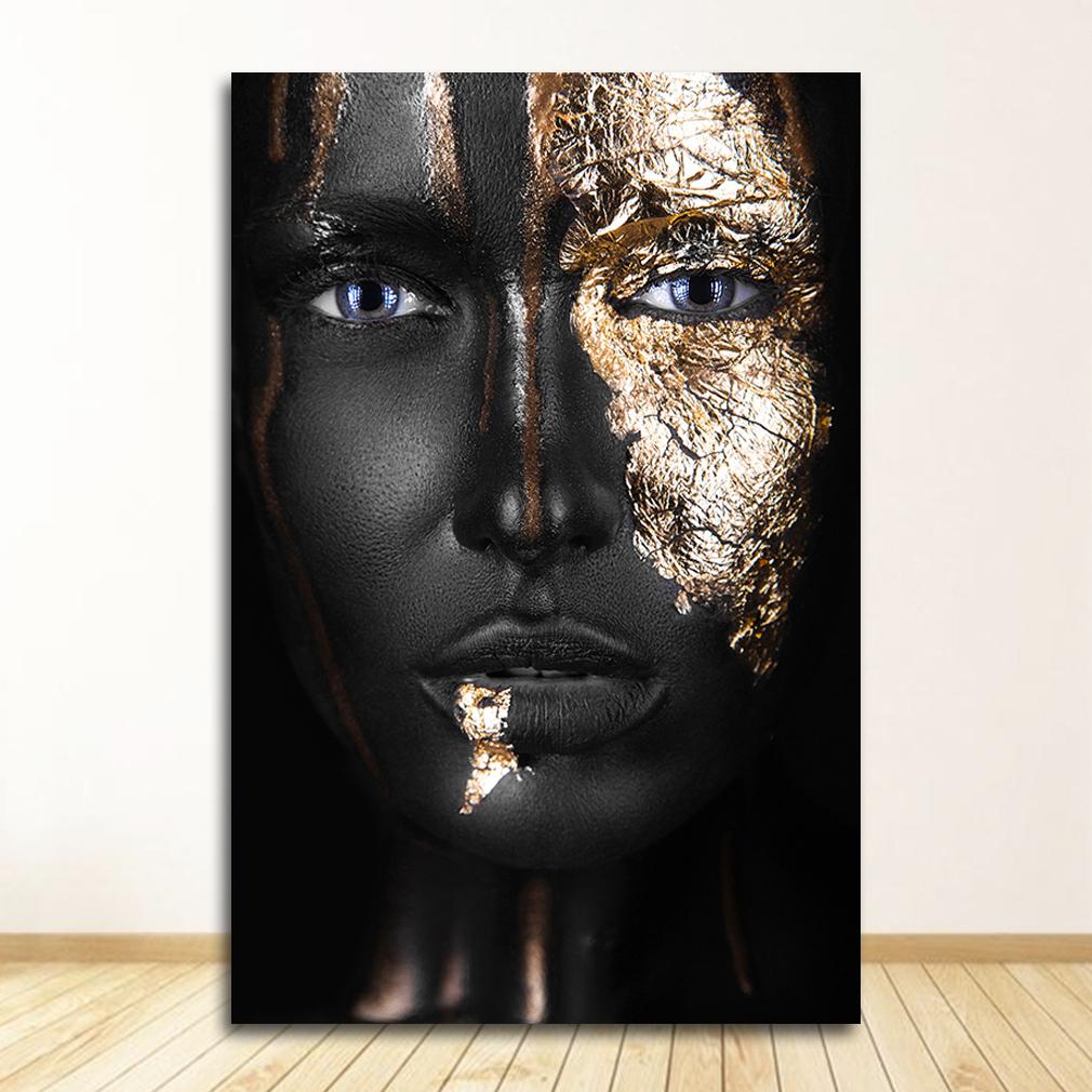African Art Black and Gold Woman Oil Painting On Canvas Cuadros Posters and Prints Scandinavian Wall Art Picture for Living Room