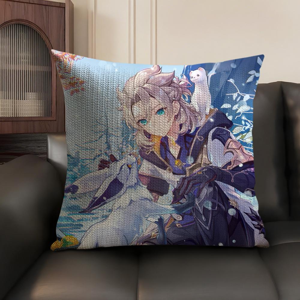 Albedo Cute Genshin Impact Cushion Cover Natural Linen Organic Fabric DoubleSided Printing Sofa Home Decor Gift Pillow Case