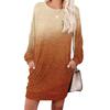 Women's Gradient Printed Fashionable Long-sleeved Round-neck Pocket Dress