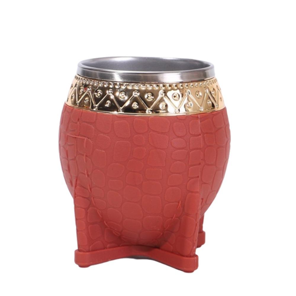 Creative 180 ML Stainless Steel Double Wall Cup Tortoiseshell Pattern Flat Bottomed Eggshell Cup Rust-proof Coffee Cup Kitchen Red Small Mouth