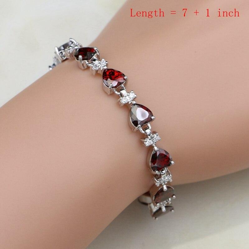 Hjerte Sølv 925 Brudesmykkesett Røde Cubic Zirconia Perler Dekorasjon For Kvinner Bryllupsøredobber med stein Halskjedesett