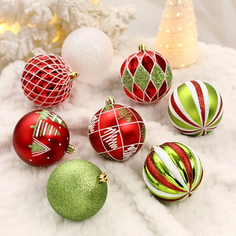 

16 Pcs Plastic Painted Christmas Balls Set 8cm Merry Xmas Tree Decor Party Favors Style 6