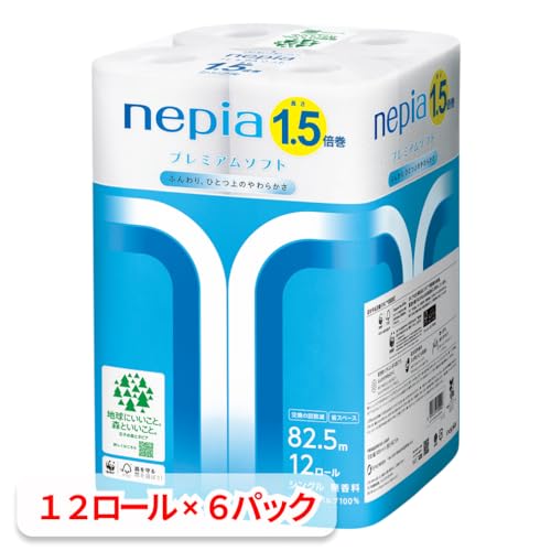Nepia Premium Soft Toilet Paper, 1.5x Roll, 82.5m (Single), Unscented, 72 Rolls (12 Rolls x 6 Packs) [Case]