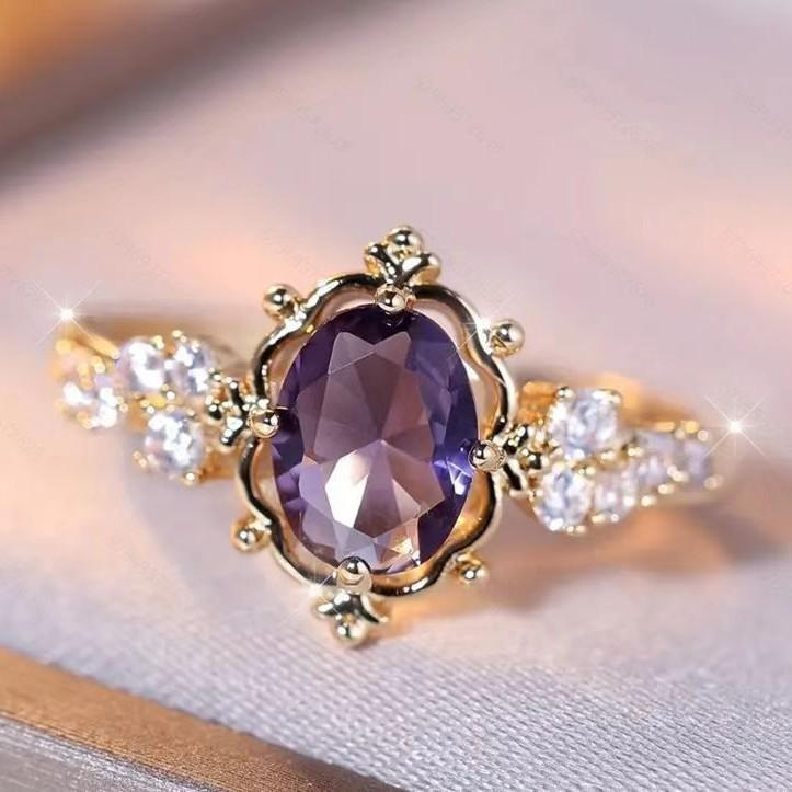 Luxo Cristal Rosa Zircão Oval Pedra Flor Anéis para Mulheres Vintage Cor Ouro Rosa Aliança de Casamento Jóias de Noiva Presente de Noivado