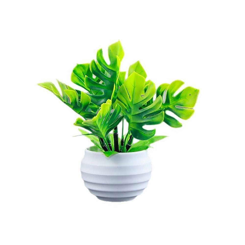 with Flowerpot Monstera Leaf Artificial Plant Green Leaves Simulation Green Plant  Desktop Ornament