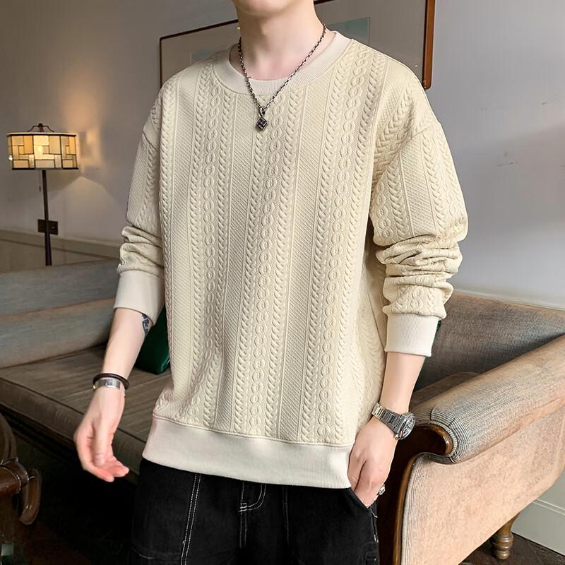 Dingfengbaoluo Men's Long-Sleeve T-Shirt, Spring Versatile Fashion Jacquard Sweatshirt