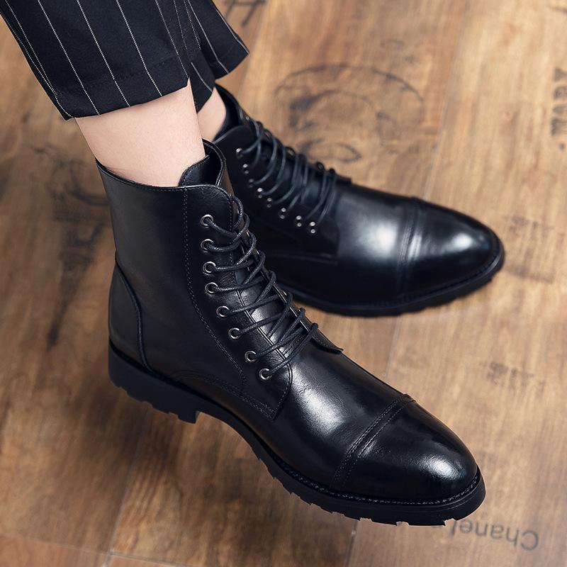 English Chelsea Boots Autumn Winter Martin Short Boots Hairstylist Pointed Boots High Top Leather Shoes