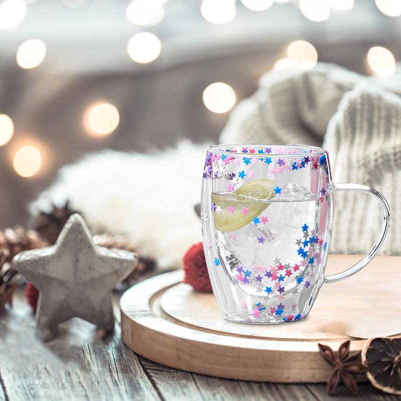 Double Layer Glass Cups High Borosilicate Milk Coffee Cups Christmas Cups Quicksand Double Wall Coffee Mug Water Bottle